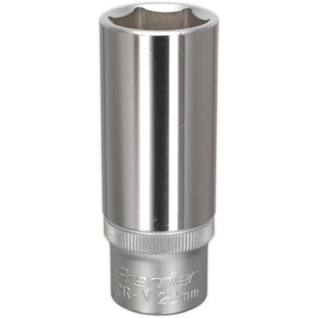 Loops 22mm Steel Deep Drive Socket - 1/2" Square Drive - Chrome Vanadium Socket Metallics