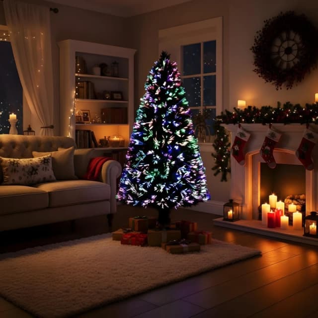 Shatchi 5ft/150cm Multicolour Fibre Optic Christmas Tree LED Pre-Lit Green