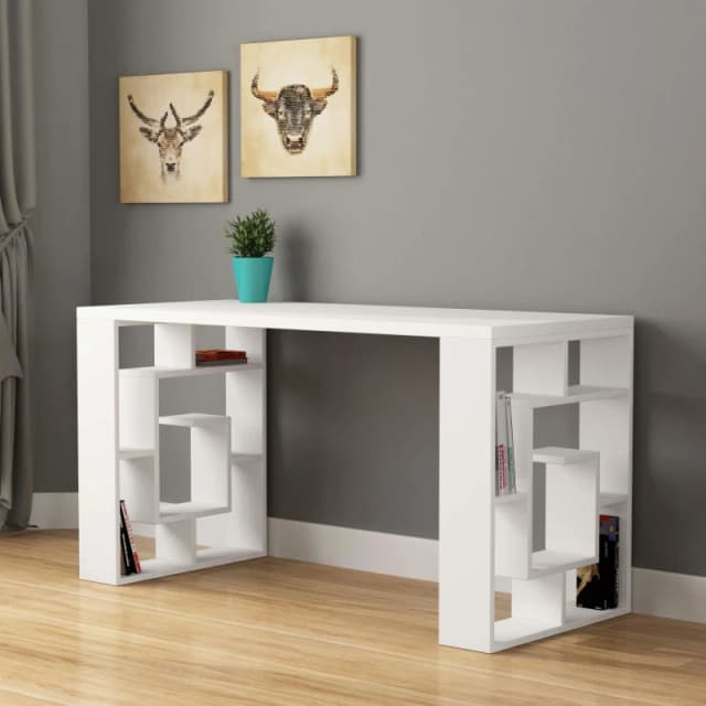 DECORTIE Decortie - Labirent Modern Desk With Bookshelf Legs - White - White M.MS.11181.10