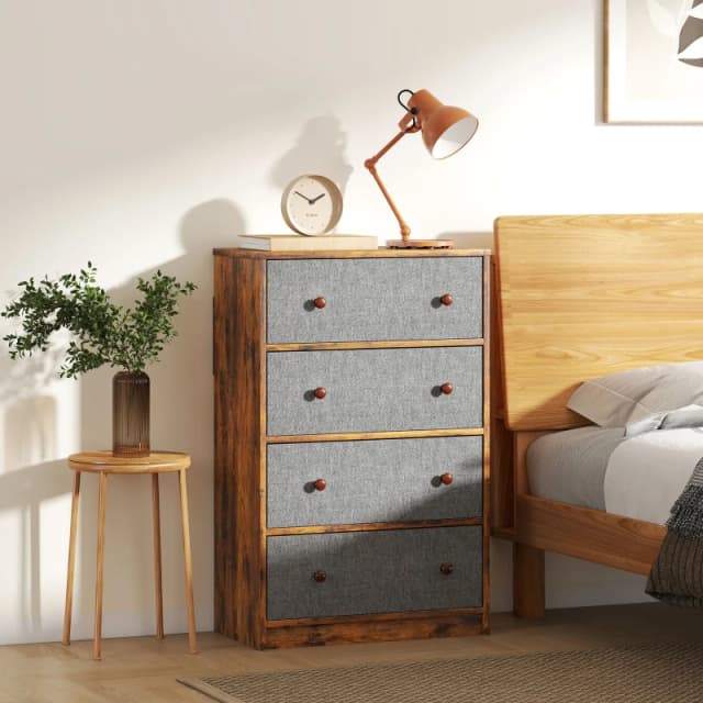 HOMCOM HOMCOM Drawer Dresser for Bedroom Chest of Drawers with Steel Frame in Grey Grey One Size Unisex 5063603956094