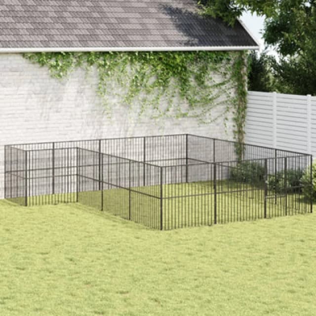 vidaXL Dog Playpen 16 Panels Black Galvanised Steel, Black 3209559