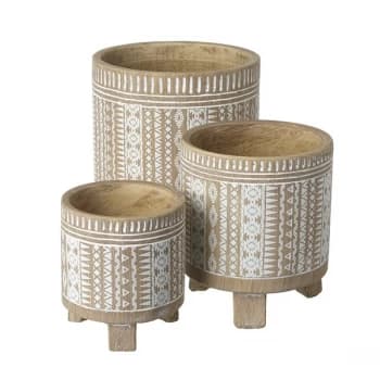 Wooden Patterned Pot Set By Heaven Sends