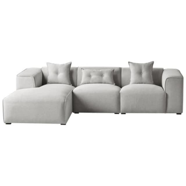 Beliani Corner Sofa 3 Seater Dolva Fabric Light Grey Right Hand