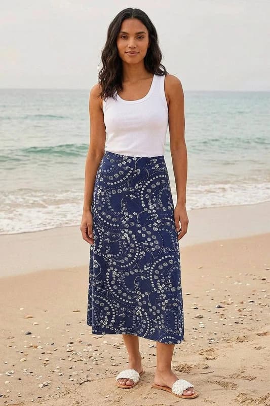 Roman Womens Floral Print Stretch Midi Skirt in Navy Size: 16 Navy Female 16