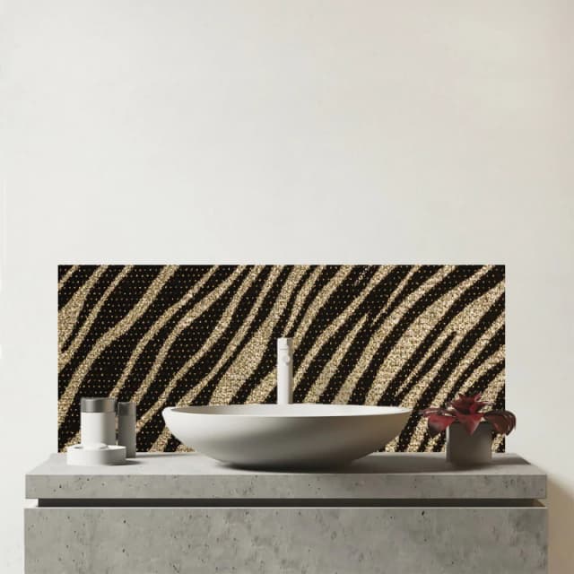 Warren Reed - Designer Golden Zebra Print Glass Bathroom Splashback in Brown Brown Unisex