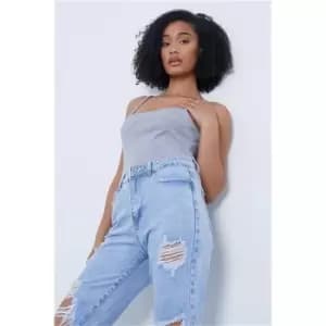 I Saw It First Grey Ribbed Square Neck Bodysuit - Grey