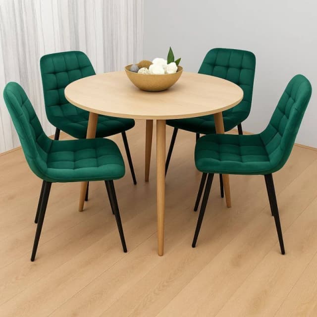 KOSY KOALA Modern Round Dining Table Set With 4 Green Velvet Chairs Green Unisex