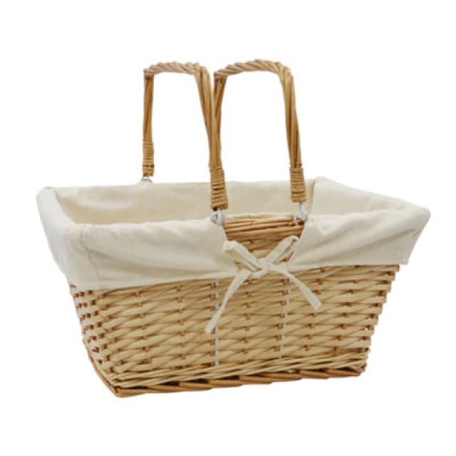 JVL Hand Woven Acacia Rectangular Willow Shopping Basket with Handles Gold