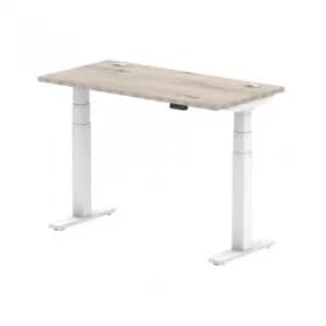 Air 1200 x 600mm Height Adjustable Desk Grey Oak Top Cable Ports White Leg