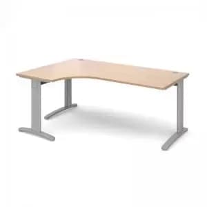 TR10 deluxe left hand ergonomic desk 1800mm - silver frame and beech