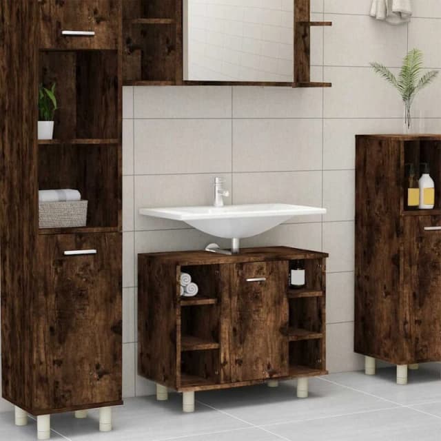 Vidaxl Bathroom Cabinet Smoked Oak 60X32X53.5cm Engineered Wood, Brown 826372