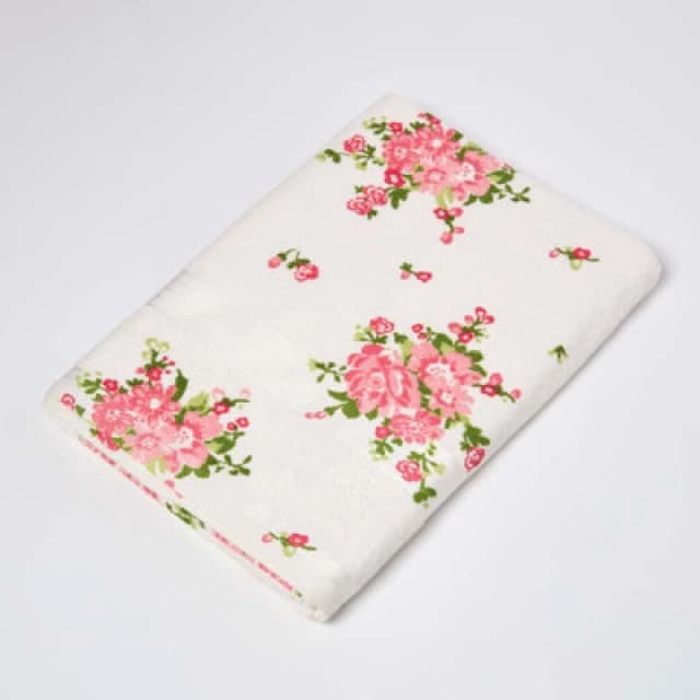 Homescapes Floral Printed Cream Bath Sheet 100% Cotton