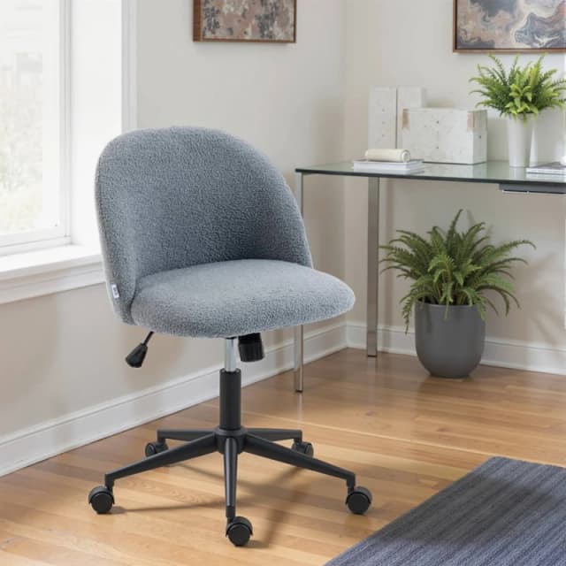 HOMCOM Desk Chair, Fluffy Swivel Office Chair for Makeup Vanity in Grey Grey Unisex