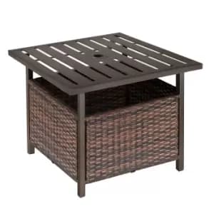 Rattan Outdoor Coffee Table with Umbrella Hole in Brown, Brown