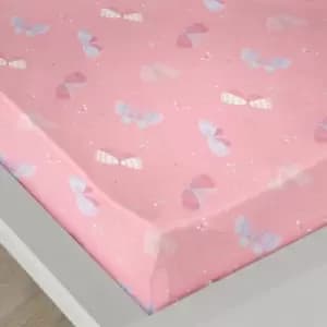 Bedlam - Flutterby Butterfly Print 100% Cotton Fitted Sheet, Pink, Single
