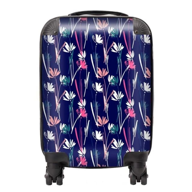 Warren Reed - Designer Hand Drawn Wild Flowers Suitcase in Blue Size: Small Blue Unisex Small