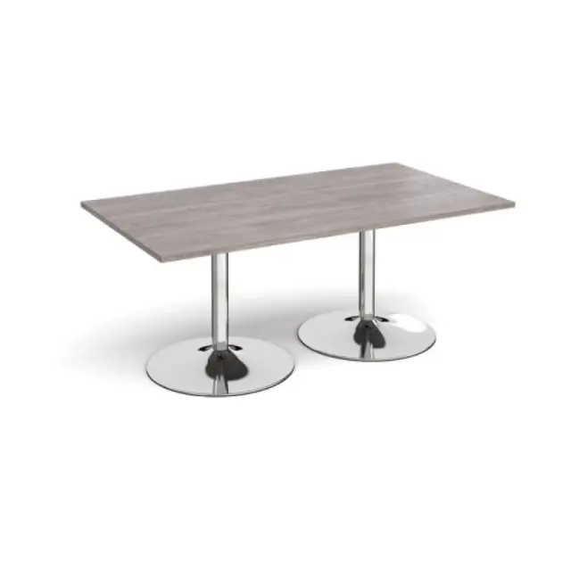 Trumpet Base Rectangular Office Boardroom Table - Grey Oak - Chrome Base - W1800mm