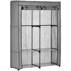 HOMCOM Fabric Wardrobe With 4 Shelves 2 Hanging Rails Foldable Closets Light Grey