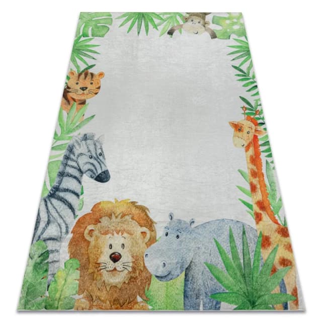 RugsX Bambino 54090 Washing Carpet Animals, Africa For Children Anti Slip - White / Gree 120X170 Cm