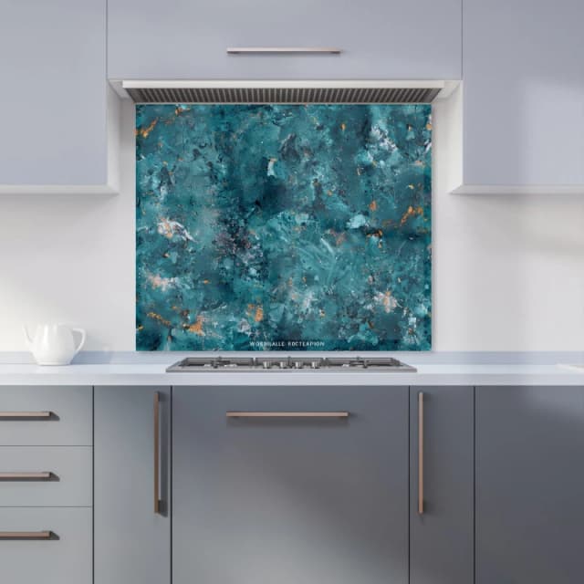 Warren Reed - Designer Polished Teal Quartz Effect Kitchen Splashback in Brown Size: 600mm x 750mm Brown Unisex 600mm x 750mm