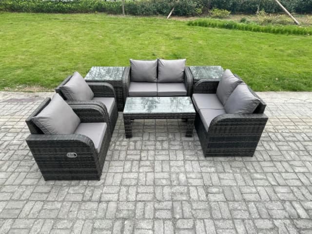 Fimous 7 Piece Rattan Garden Furniture Set Outdoor Patio Sofa, Table and Chairs Garden Table Ideal for Pool Side, Balcony, Outdoor Set Dark Grey