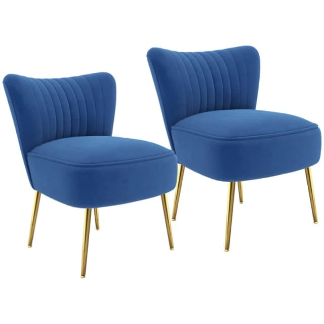 HOMCOM Set Of 2 Accent Chairs Wingback Armless Chairs For Bedroom Dark Blue 839-917V71DB