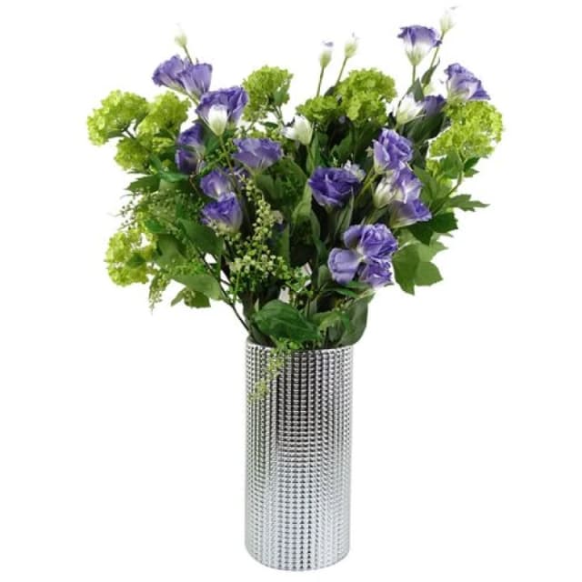 Leaf Leaf 60cm Purple Wild Rose Arrangement Silver Glass Vase Purple