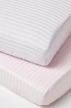 Cotton Stripe Fitted Cot Sheets 330 Thread Count, 2 Pack