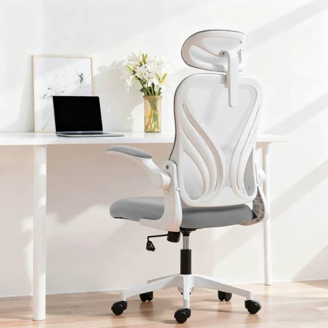 HOMCOM Ergonomic Office Chair, Computer Chair with Foldable Backrest, Grey in Light Grey Light Grey Unisex
