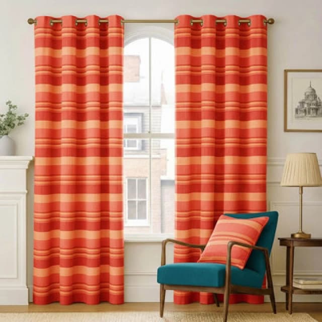 Homescapes Cotton Morocco Striped Terracotta Curtains 137 X 137 Cm