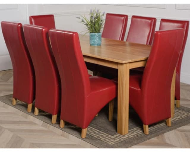 Thats Furniture Oslo 180 x 90cm Large Oak Dining Table & 8 Lola Leather Chairs in Red Red Unisex 180 x 90 cm