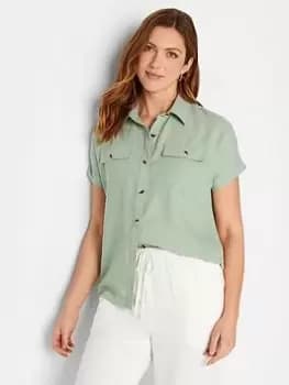 Long Tall Sally Short Sleeve Pocket Shirt- Green, Size 24, Women