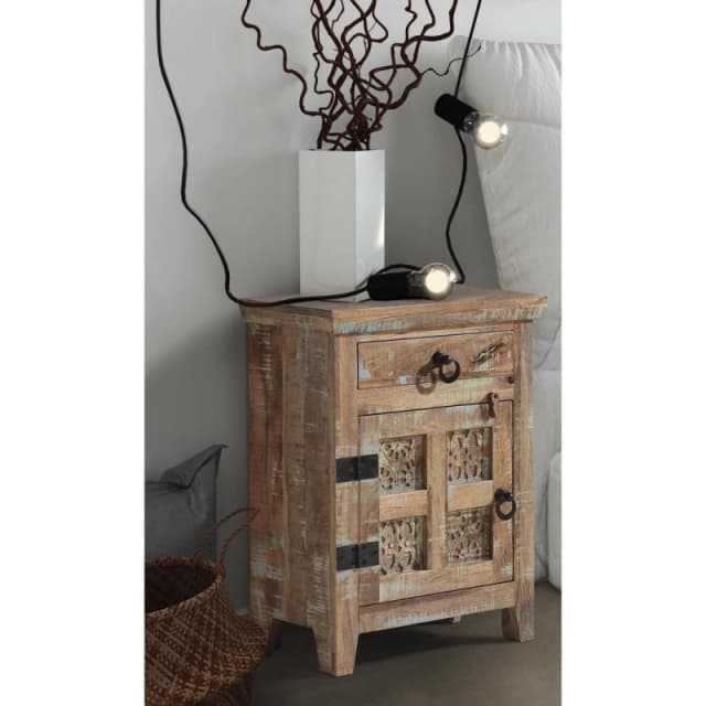 Jaipur Furniture Ltd Aravali Bedside Table Right (ARA-208-L) - Mango Wood - L33 x W51 x H71cm - Distress Finish in Brown Brown Unisex