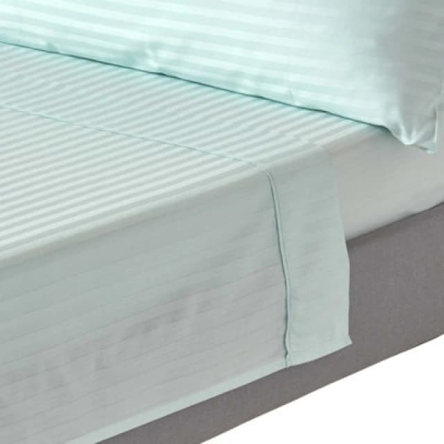 Homescapes Blue Egyptian Cotton Satin Stripe Flat Sheet 330 Tc, King