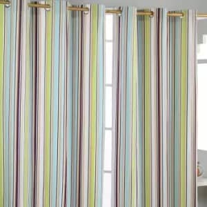 Homescapes - homecapes Osaka Green Stripes Ready Made Eyelet Curtain Pair, 137 x 182cm Drop - Green