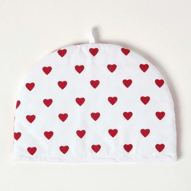 Homescapes Tea Cosy Double Design Red Hearts Teapot Warmer Red unisex