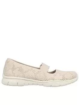 Skechers Open Crochet Knit Mary Jane - Natural, Beige, Size 3, Women