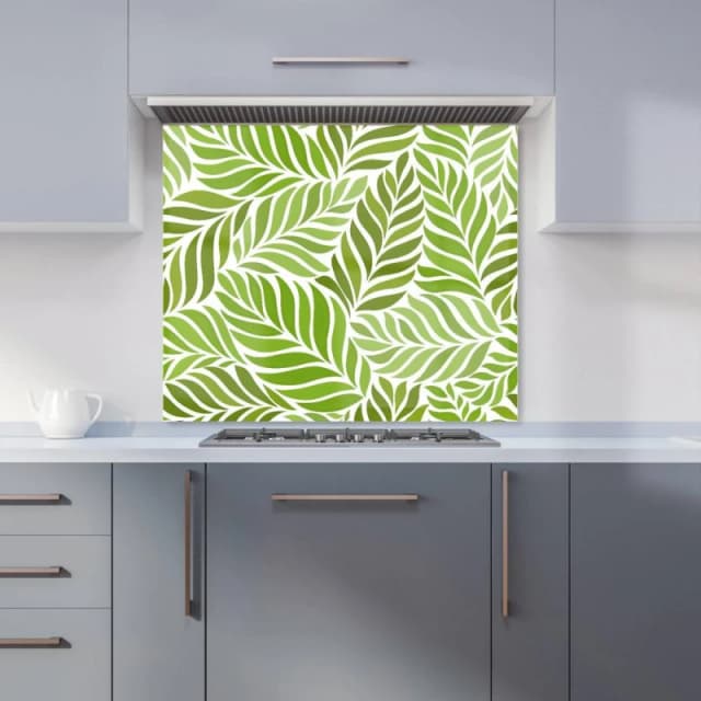 Warren Reed - Designer Green Leaf Pattern Kitchen Splashback Size: 600mm x 650mm Green Unisex 600mm x 650mm