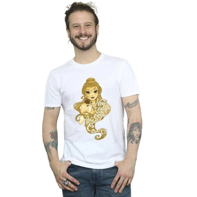 Disney Men Beauty And The Beast Never Judge T-Shirt in White Size: Small White S Male 5063153491182