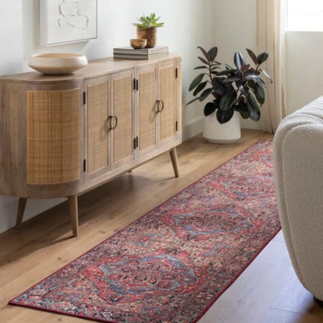 Livabliss Vintage Oriental Boho Bright Red/navy/wheat/ice Blue/grass Viorica Area Rug 80 X 230 Cm - Easy Care, Ideal For Hallway