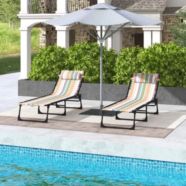 Outsunny 2pc Folding Beach Chair w/ 4 Positions Multi 84B-206V02MX