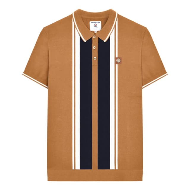 Lambretta Lambretta Men Gr Striped Knitted Short-Sleeved Polo Shirt in Light Brown Size: Medium Light Brown M Male 5063703656245