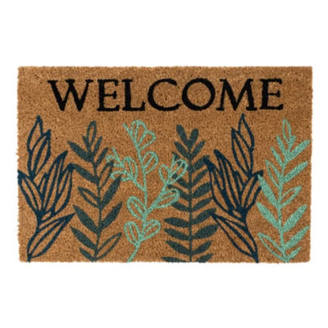 Jvl Eco-Friendly Latex Backed Coir Entrance Doormat, 40X60Cm - Welcome Leaves