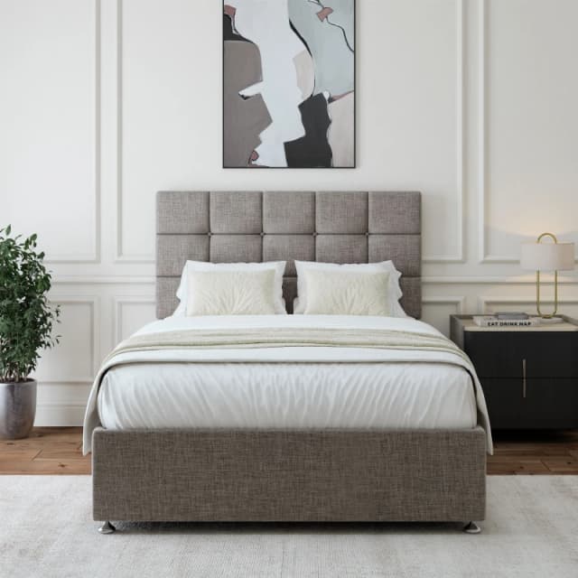 Bedmaster Bedmaster Linen 2 Drawer Divan Base And Square Headboard in Light Grey Size: Double Light Grey Double Unisex 9506382613742