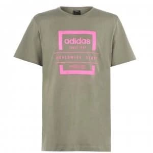 adidas Label Linear Mens T-Shirt - Khaki/Pink
