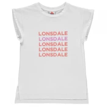Lonsdale Longline T Shirt Junior Girls - White/Pink