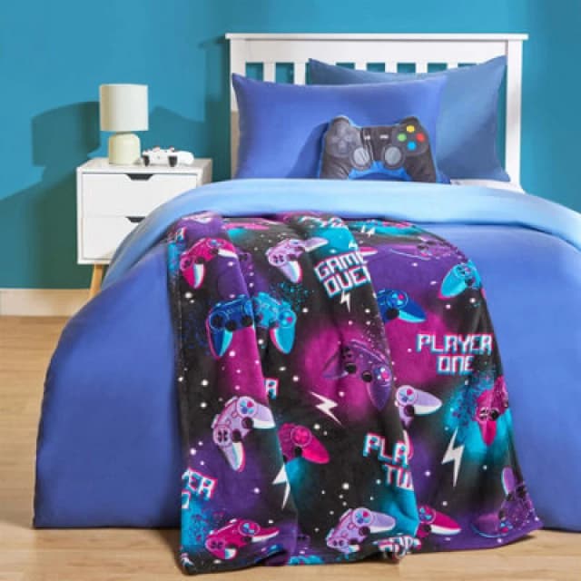 OHS OHS Gaming Sherpa Fleece Throw Over Bed Balnket Warm Supersoft in Black One Size Unisex 5027434214013