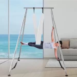 VEVOR Aerial Yoga Frame Portable Yoga Trapeze Stand 2.93m 115Height Steel Pipe Yoga Swing Stand Yoga Rig With 6m 236White Yoga Stretch Fabric, For Ind