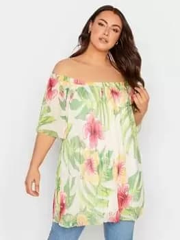 Yours Pleat Double Layer Bardot Top, Multi, Size 20, Women