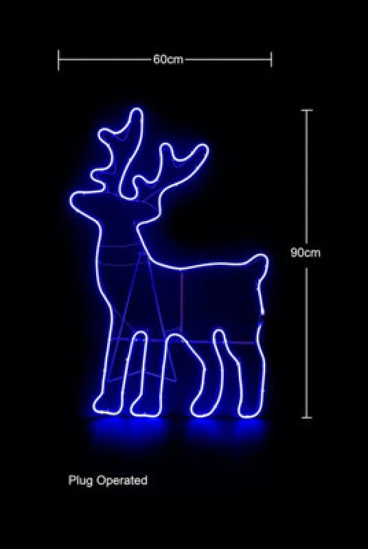 Shatchi Standing Reindeer Neon Effect Rope Light Silhouette Double Side 90 Blue Leds